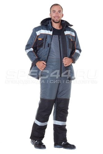 Костюм утепленный БРЕНД ЛЮКС с СОП, арт. КОС 0101/Таслан (серый/черный 44-46\170-176)